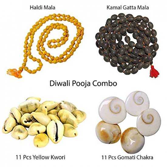 Combo Kamal Gatta Mala & Gomti Chakra 11 Pieces, Natural Haldi Mala & 11 Pcs Yellow kodiya for Pooja