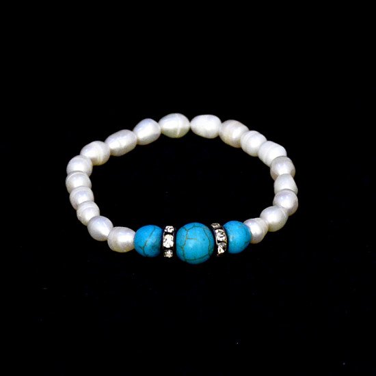 Firoza Bracelet With Moti ,Turquoise stone with pearl bracelet