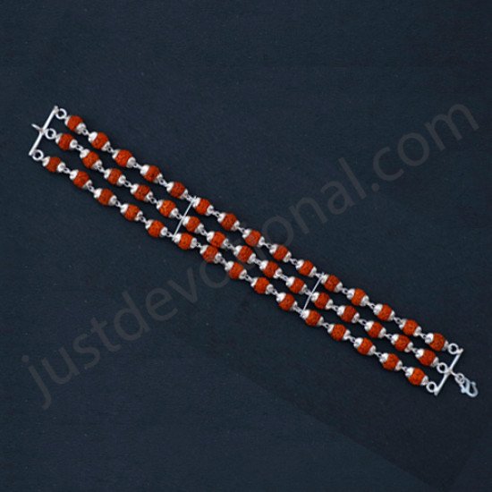 Rudraksha Silver Bracelet 3 Line (For Men/Women)
